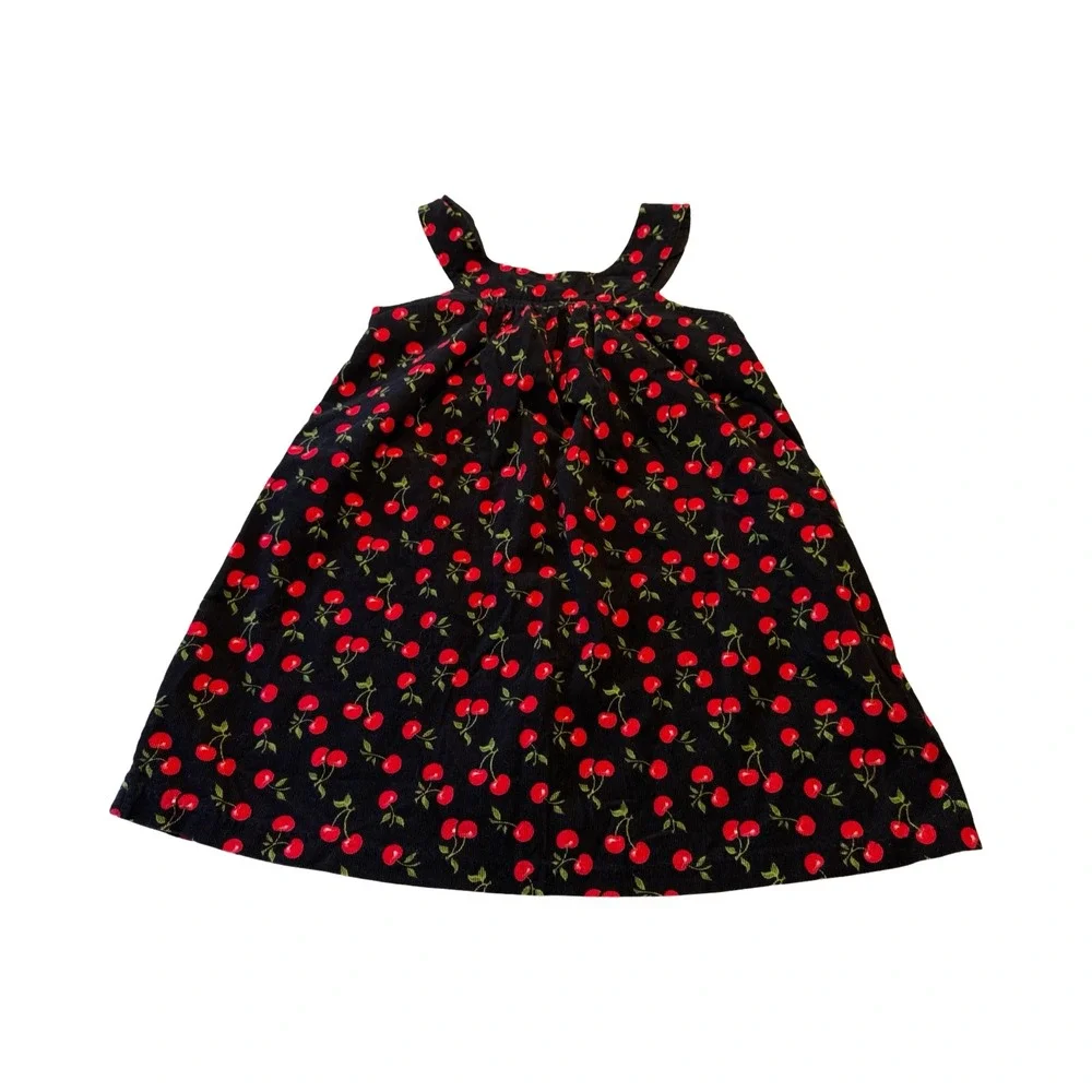 Gymboree Girls Black Cherry‎ Print Corduroy Jumper Dress Red Button Size 5